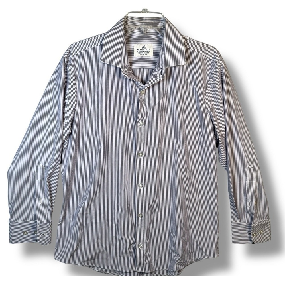 Mizzen+Main Shirt Mens Medium M Button Up Long Sleeve Trim Fit Performance